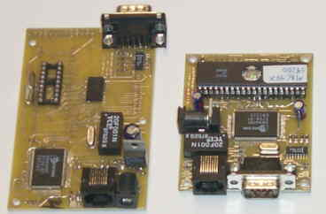 Two ethernet-to-serial microcontroller boards