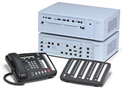 An ethernet-based phone, the secretarial keypad, and the base unit for connecting incomming telecom lines to your ethernet network.
